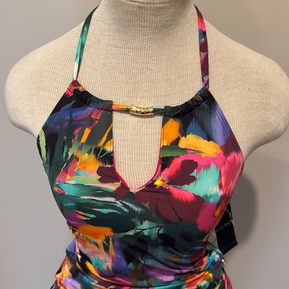 NWT!! Ralph Lauren Black Label - Halter High Neck Tankini Swim Top - Multi - 4 - Picture 3 of 8